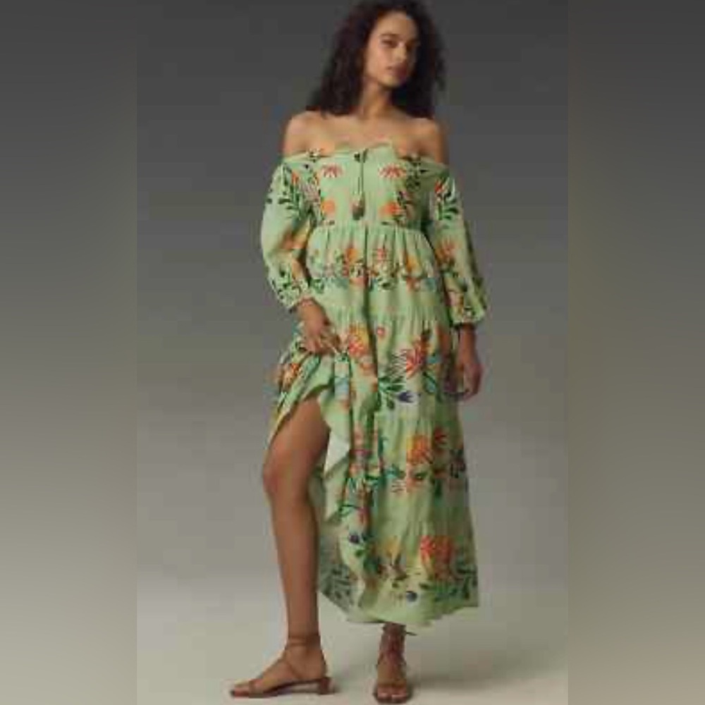 FARM Rio off the shoulder tiered floral midi dress